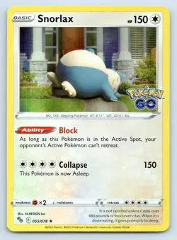 Pokemon Snorlax Pokemon GO PGO R HOLO 055/078 NM - Image 1