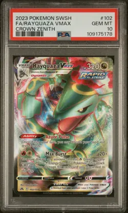 2023 POKEMON SWORD & SHIELD CROWN ZENITH #102 FULL ART/RAYQUAZA VMAX PSA 10 - Image 1