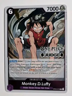 One Piece Judge Card Monkey.D.Luffy OP03-070 R Foil Stamped NM - Image 1