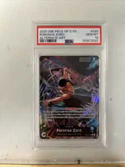 2025 ONE PIECE OP12-020 LEGACY OF THE MASTER RORONOA ZORO ALT ART LEADER PSA 10 - Image 1