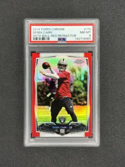 DEREK CARR 2014 Topps Chrome With Ball Red Refractor Rookie /25 PSA 8 Raiders - Image 1
