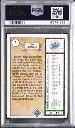 1989 UPPER DECK STAR ROOKIE #1 KEN GRIFFEY JR. ROOKIE RC PSA 5 - Image 2