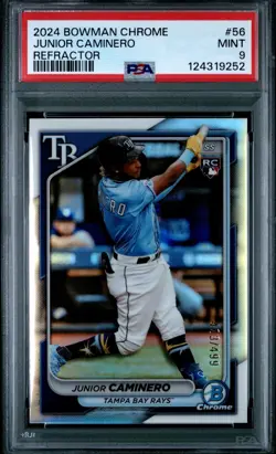 2024 Bowman Chrome Junior Caminero #56 Refractor /499 RC Rookie Rays PSA 9 - Image 1