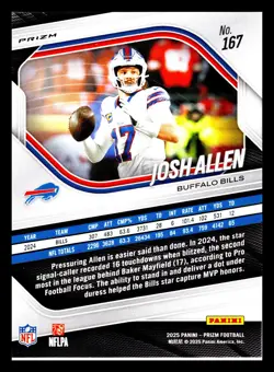2025 Panini Prizm - Josh Allen #167 Red White & Blue Prizm Buffalo Bills - Image 2