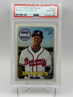 2018 Topps Heritage #580 Ronald Acuna Jr. RC PSA 10 Gem Mint - Rookie Card - Image 1