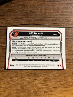 2026 Bowman Wehiwa Aloy Chrome 1st Blue Mojo Refractor /150 #BCP-135 Orioles - Image 2