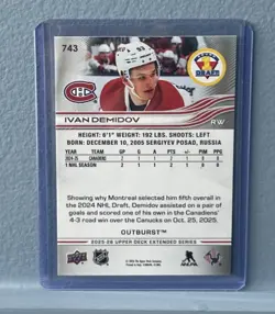2025-26 Upper Deck Extended Series Ivan Demidov Outburst 1st Round Rookies #743 - Image 2