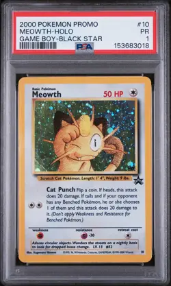 2000 POKEMON PROMO BLACK STAR GAME BOY #10 MEOWTH-HOLO PSA 1 - Image 1