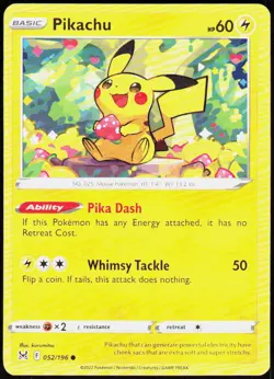 Pikachu 052/196 Common Lost Origin Pokemon Near Mint - Image 1