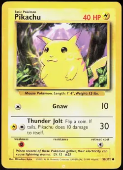 Pikachu 58/102 Common Base Set Unlimited Pokemon Lightly Played - Image 1