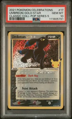 2021 POKEMON CELEBRATIONS CLASSIC COLLECTION #17 UMBREON-GOLD STAR PSA 10 - Image 1