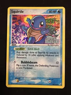 Pokemon TCG Squirtle Reverse Holo Card 64/100 EX Crystal Guardians Stamped - Image 1