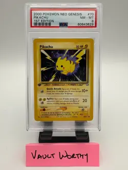 2000 Pokemon Neo Genesis #70 Pikachu 1st Edition WOTC Card PSA 8 - Image 1