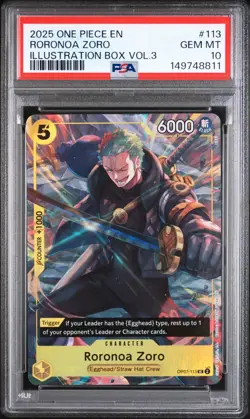 PSA 10 2025 ONE PIECE PROMOS 113 RORONOA ZORO ILLUSTRATION BOX VOL.3 - Image 1