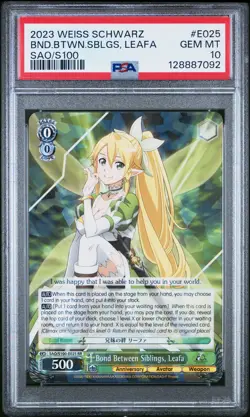 PSA 10 WEISS SCHWARZ SWORD ART ONLINE SAO E025 BOND BETWEEN SIBLING LEAFA POP 11 - Image 1