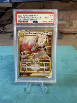 Pokemon SWSH Lost Origin Hisuian Zoroark VStar Gold Secret Rare 213/196 PSA 10 - Image 1