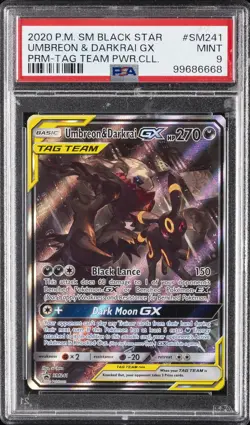 2020 POKEMON SM BLACK STAR PROMO #SM241 UMBREON & DARKRAI GX PSA 9 - Image 1