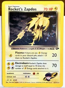 Rocket's Zapdos 15/132 Gym Challenge Holo 70HP Pokemon Card LP - Image 1
