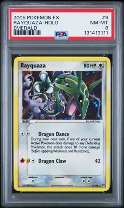 2005 POKEMON EX EMERALD #9 RAYQUAZA-HOLO PSA 8 - Image 1