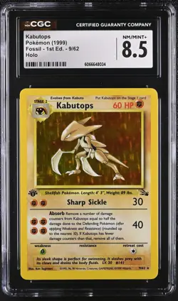 CGC 8.5 Kabutops 1999 Fossil 1st Edition 9/62 Holo Pokemon Card - Image 1