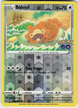 Bidoof (Peelable Ditto) 059/078 Common Pokemon GO Pokemon Reverse Holo LP - Image 2