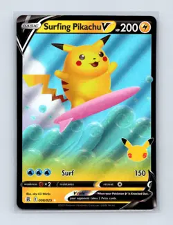 Surfing Pikachu V 008/025 Holo V Rare Celebrations Pokemon Near Mint - Image 1