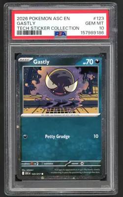 Pokemon Card - PSA 10 Gastly 123/217 - Tech Sticker Collection - GEM MT PSA10 - Image 1