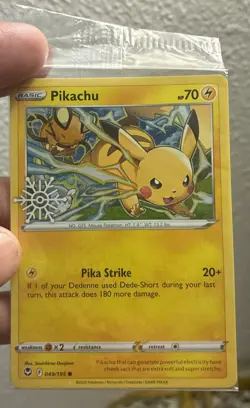 Pikachu 49/195 2022 SWSH Silver Tempest. Snowflake STAMPED New Sealed Promo Card - Image 1