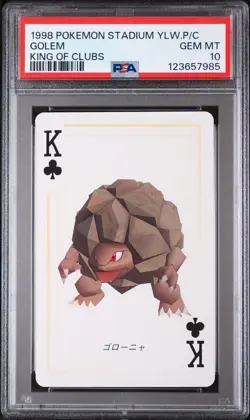 1998 POKEMON STADIUM YELLOW VERSION PLAYING CARDS KING OF CLUBS GOLEM PSA 10 - Image 1