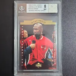 MICHAEL JORDAN PRACTICE JERSEY PIECE & CUT ABOVE CARD #6 BGS NM-MINT+ 8 BULLS - Image 1