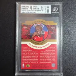 MICHAEL JORDAN PRACTICE JERSEY PIECE & CUT ABOVE CARD #6 BGS NM-MINT+ 8 BULLS - Image 2