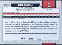2026 Topps Series 2 KEVIN McGONIGLE RC Short Print Rookie Card SSP #697 TIGERS - Image 2