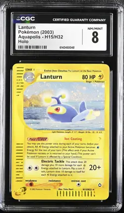 CGC 8 NM/MINT Lanturn H15/H32 Aquapolis Holo Swirl Pokemon Card - Image 1
