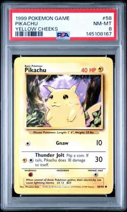 1999 Pokemon Game Pikachu Yellow Cheeks #58 PSA 8 NM-MT - Image 1