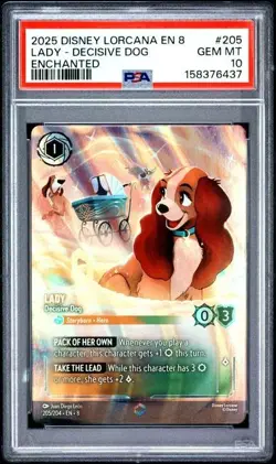 Disney Lorcana Reign of Jafar Lady Decisive Dog Enchanted #205 PSA 10 Gem Mint - Image 1