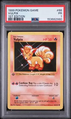 PSA 1 1ST EDITION 1999 Base Set Shadowless Vulpix 68/102 Pokemon Vintage - Image 1