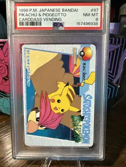 1998 POKEMON JAPANESE BANDAI CARDDASS VENDING 97 PIKACHU & PIDGEOTTO PSA 8 - Image 1