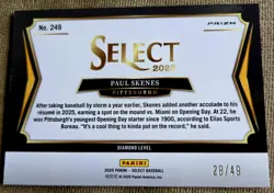 2025 Select Baseball #249 Paul Skenes Diamond Level Orange Pulsar /49 Pirates - Image 3