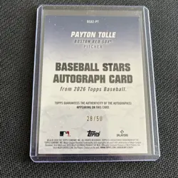 2026 Topps Series 2 Payton Tolle #BSA2-PT Auto RC Gold /50 Boston Red Sox - Image 2