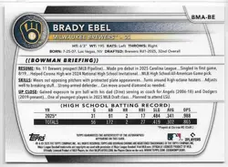 2025 Bowman Draft Chrome Brady Ebel #BMA-BE Orange Mojo Refractor Auto #'d /25 - Image 2