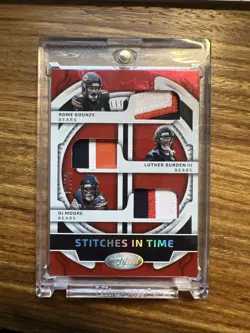 Odunze- Burden- Moore- Stitches in Time Red /25- 2025 Panini Certified NFL- Bear - Image 1