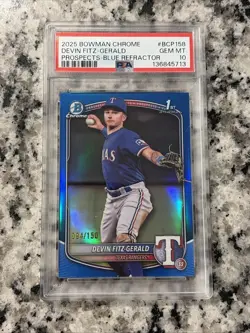 2025 Bowman Chrome 1st Devin Fitz-Gerald Blue Refractor /150 #BCP-158 Psa 10 - Image 1