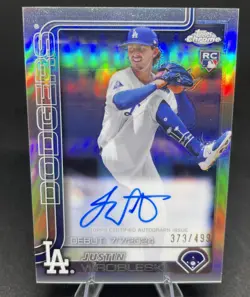 2025 Topps Chrome Rookie On Card Auto Refractor JUSTIN WROBLESKI RC /499 DODGERS - Image 1
