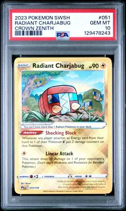 Pokemon Sword & Shield Crown Zenith # 051 Radiant Charjabug PSA 10 Card GEM MINT - Image 1