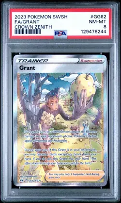 2023 Pokemon Crown Zenith # GG62 Full Art Grant PSA 8 Card NM-MINT Free Ship! - Image 1