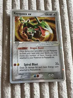 2005 RARE Rayquaza EX Holo 102/107 Deoxys swirl Pokemon Card - Image 1