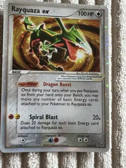 2005 RARE Rayquaza EX Holo 102/107 Deoxys swirl Pokemon Card - Image 3