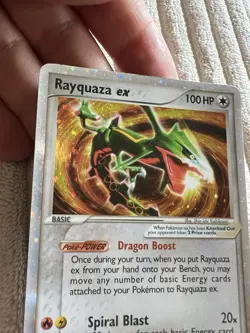 2005 RARE Rayquaza EX Holo 102/107 Deoxys swirl Pokemon Card - Image 5
