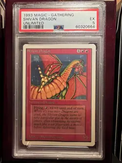 1993 Magic the Gathering Unlimited Shivan Dragon PSA 5 - Image 1