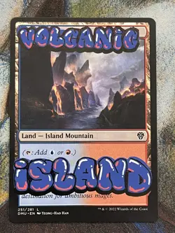 Volcanic Island Hand-Painted Alter - MTG Graffiti Blue Red Dual Land Art - Image 1